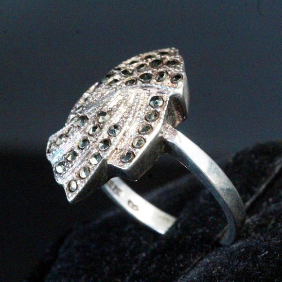 Contemporary QVC Sterling Silver Marcasites Cluster Swirls Cocktail Ring - Picture 3 of 5